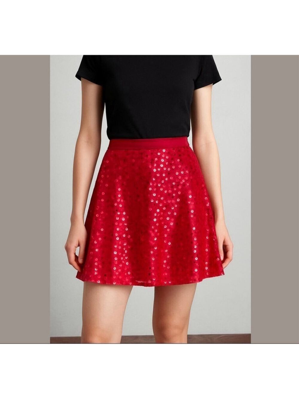 DKNY chiffon mini a-line skirt sequins red Sz 12 $295 Taylor Swift Eras Tour